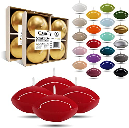 CANDLY HANDMADE© 4x Groß Schwimmkerzen Premium Ø 70mm | Geburstag & Namenstag, Hochzeit, Hochzeitsempfang, Valentinstag, Ostern, Weihnachten, Elegante Haus Dekoration, Candles, Kerzen für Damen (Rot)