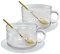 CIOUYAOS 2 Set Glass Coffee Mugs, Large Clear Vintage Ribbed Cups with 2pcs Spoons 2pcs Glass Saucer, Can Shaped Sunflower Beads Coupe and Coasters for Drinking Cappuccino, Latte, Tea, Yogurt, Milk