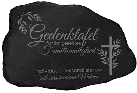 mtb more energy Gedenktafel Grabstein aus Schiefer mit Gravur - wähle passende Motive und Schriftarten - Naturform (22 x 15 cm) - Grabplatte Gedenkbild Kondolenzfeier