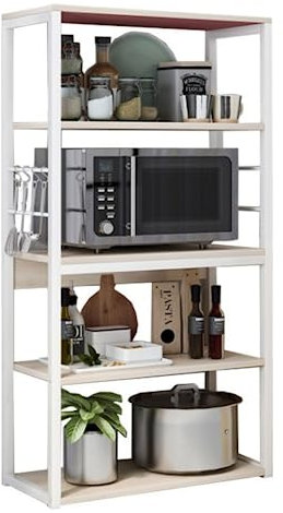 Meyvaser Estantería de Cocina, Unidad de Cocina Alta con estantes de Almacenamiento, Marco de Metal Blanco, Estante Industrial para microondas 50x30x130 Cm Color Natural y Blanco