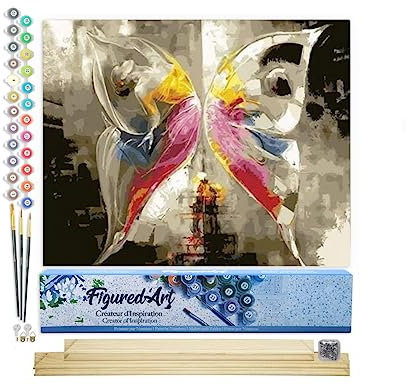 Figured'Art Peinture par Numéro Adulte Papillon Abstrait Coloré - Activité Manuelle Kit de Loisir Créatif DIY Numéro d'Art Complet - 40x50cm avec châssis en bois à monter