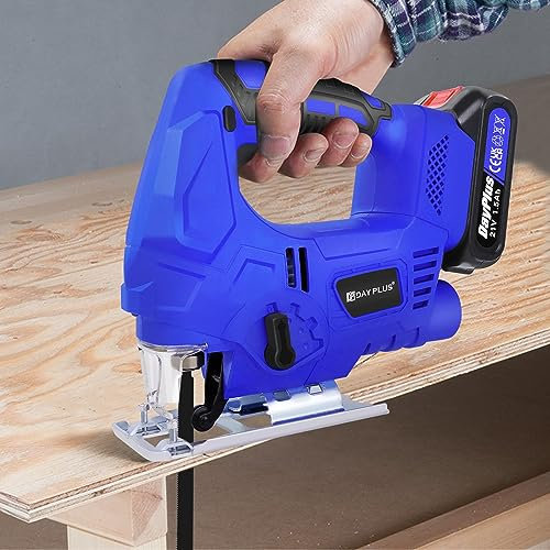 21V 400W Li-ion Cordless Jigsaw with Battery and Charger, Battery Powered Electric Saw to Cut Wood Plastic Metal, Brushless Jigsaw Power Tool with LED Light, 0°-45° Bevel Cutting Angle