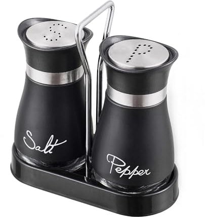 Sale e Pepe Set in Vetro, Saliera e Pepiera, Barattolo Sale Grosso e Fino, Porta Sale Grosso e Fino per in Cucina, BBQ, Lavabili in Lavastoviglie (Nero)