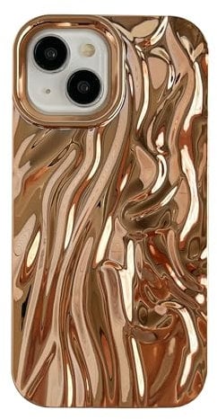 Caseative for iPhone 15 Case, Pleated Water Ripple Chrome Wave Pattern Soft Case (Gold, iPhone 15)
