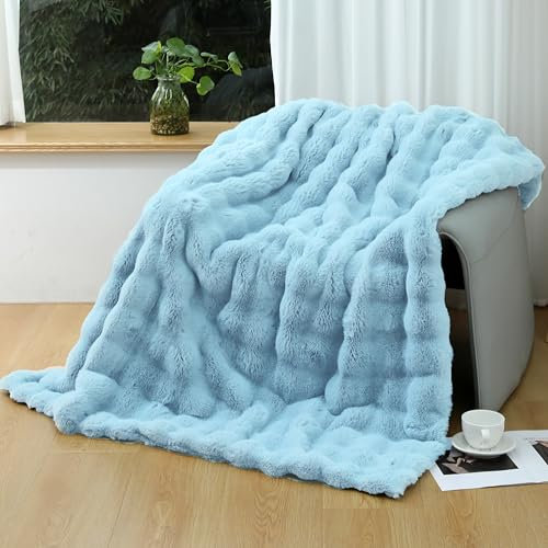 Kuscheldecke Kaninchen Plüsch Decke Super Soft Wohndecke Dick 1000 G/M² Flanell Decke Couchdecke Warme Überwurfdecke Sofadecke Vielseitig Blanket Für Bett Sofa Schlafzimmer Büro (Blau 100x160cm)