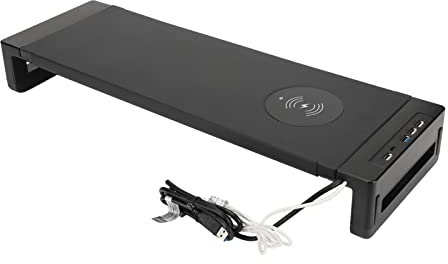 Airshi Multifunctional Monitor Stand, Multifunctional Monitor Stand 2 Charging Ports 66lb Bearing Drawer 4 in 1 Wireless Charger for PC
