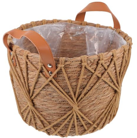 Cabilock Geflochtener Blumenkorb Pflanzkorb Stroh Korb Rattan Blumentopf Aufbewahrungskorb Kaktus Sukkulenten Topf Pflanzgefäß Balkon Weidenkorb Blumenvase für Pflanzen Landhaus Deko