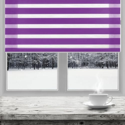 Estor Enrollable Doble 120 x 340 cm fácil instalación Persianas Opacas Cortinas Fácil de Instalar para Ventanas y Puertas, Morado