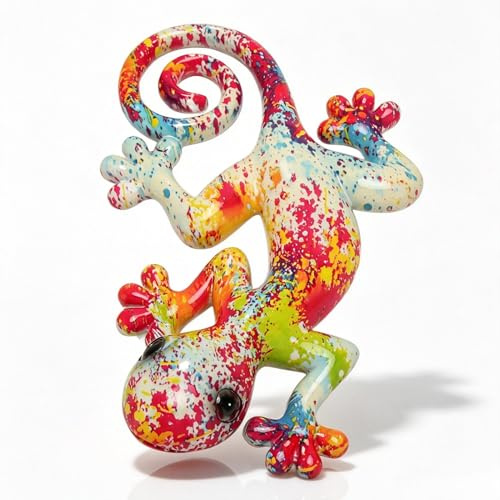 Metall-Gecko-Wanddekoration Für Draußen Und Drinnen, Eidechse, Outdoor-Dekoration, Viel Glück, Weisheit, Handbemalt, Farbecht, 3D-Eidechsen-Kunst-Wandskulptur Für Kühlschrank, Zäune, Veranden(C)