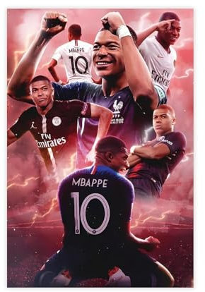 Poster sur toile Kylian Mbappe 21 - Décoration pour chambre à coucher, bureau, chambre - Cadeau sans cadre - 30 x 45 cm