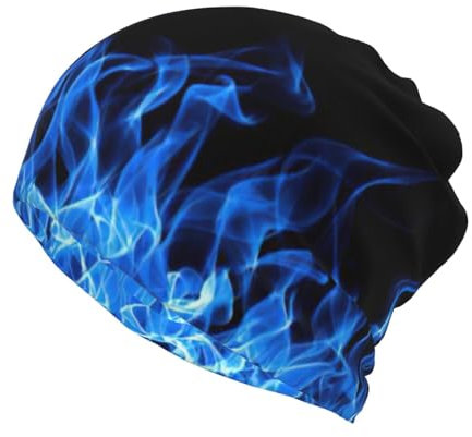 Melbrakin Slouchy Strickmütze mit blauem Flammen-Print, Multifunktionsmütze, Beanie-Mütze, für den Außenbereich