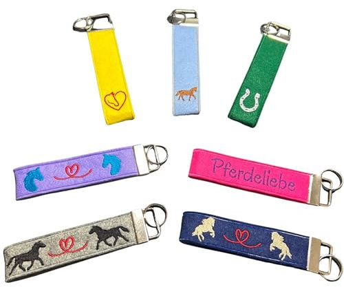 Personalisierter Schlüsselanhänger aus Filz mit Pferdemotiv – Bestickt mit Wunschtext – 3x15 cm – als Reitzubehör & Geschenkidee für Pferdefreunde – Individuelle Farben & Schriftzug