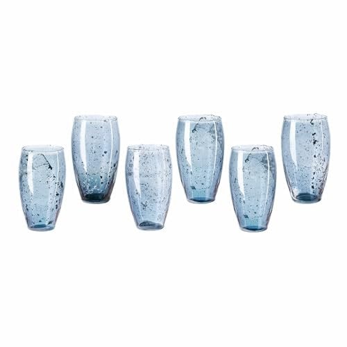LOBERON Glas 6er Set Kampala, mundgeblasen, mit eingearbeiteten Partikeln, große Füllmenge, Tischaccessoires, Wassergläser, blau/grau