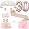 Deko 30 Geburtstag Frau, 30. Geburtstagskrone und Schärpe, Happy Birthday Tortendeko und Kerzen, Roségold Folienballon 30,Geburtstagsgeschenk für 30 Jahre Frau