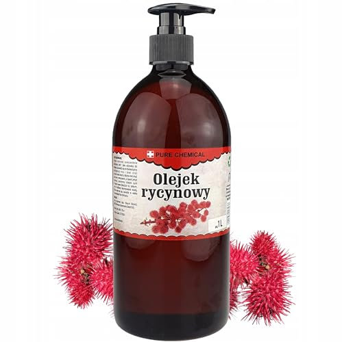 PURE CHEMICAL - Bio Rizinusöl 1L + Spender - Unraffiniert - Kaltgepresst - Natürlich - 100% Rein - Castor Oil - Vegan und Cruelty Free - Wimpern, Augenbrauen, Haare, Bart, Nägel (1L + Spender)