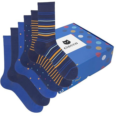 Ciocca Calze Uomo Corte Fantasia, Fresco cotone morbide resistenti colorate - Scatola Regalo - Calzini 3/6 Paia [BXCS6C_MIX1_11_1]