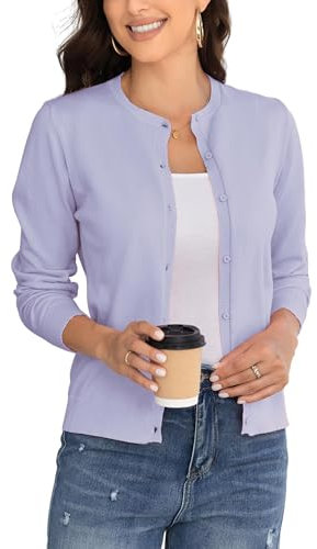 BERESIA Cardigan Donna Maglia con Bottoni Golfino Girocollo Manica Lunga Giacca Cappotto Elegante, Viola XXL