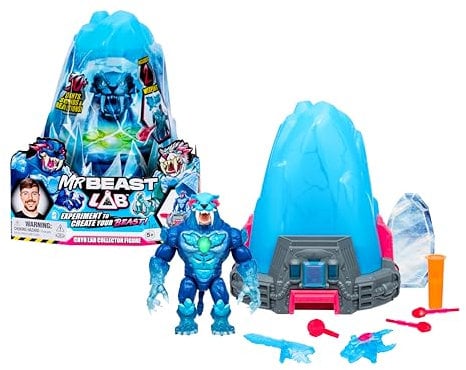 MRBEAST LAB Schmelze das EIS, schaffe EIN Biest mit der Cryo Lab-Actionfigur 18 cm Figur mit 30+ Lichtern, Sounds und Reaktionen, 2 Waffen, 1 von 2 Raubkatzen zum Sammeln;Cryo Panther, Cryo Tiger