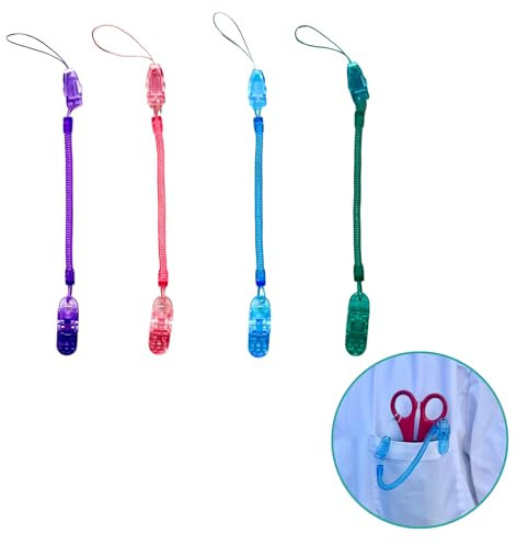 4 Porta Tijeras Enfermería con Muelle Extensible. Cuelga Accesorios a tu Bolsillo y no los Pierdas. 4 Colores: Verde, Azul, Morado y Rosa.
