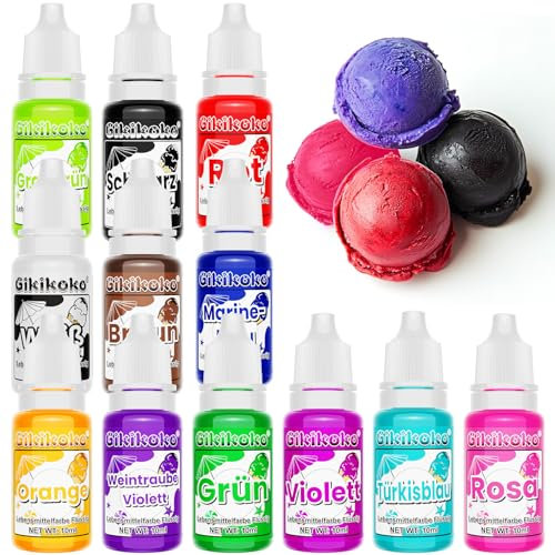 Lebensmittelfarbe – Hochkonzentrierte Lebensmittelfarbe Flüssige, 12 Farben Lebensmittelfarbe für Backen, Puderzucker, Macarons, Buttercreme, Zuckerguss, Schleim - 10ml