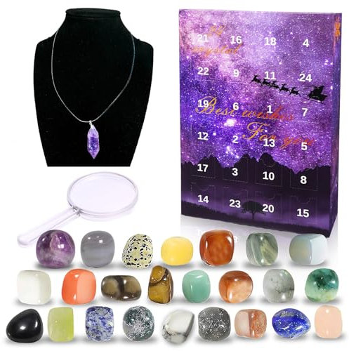 Kristall-2024 Adventskalender, 24 Tage Kristalle und heilende Edelsteine Weihnachts-Countdown-Kalender, Adventskalender für Kinder, Jungen, Mädchen und Damen, Gestein-und Mineralserie