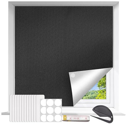 Portable Blackout Blind, 100% Blackout Blind 350 x 145 CM, Temporary Blackout Blinds with Velcro Strips, Black Out Blinds Stick on, Window No Drilling Blackout Blinds for Home Bedroom Travel