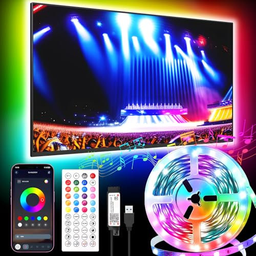 Exsight LED TV Backlights, 5M TV Led Strip Lights for 32-70 inch TV, 16 Million Colors, Timing Function, Bluetooth APP Control Music Sync RGB Led Strip Light for TV, Bedroom, Party and Home Decoration