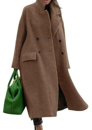 Chartou langer Wintermantel für Damen in Übergröße, warme Trenchcoat aus Wollmischung