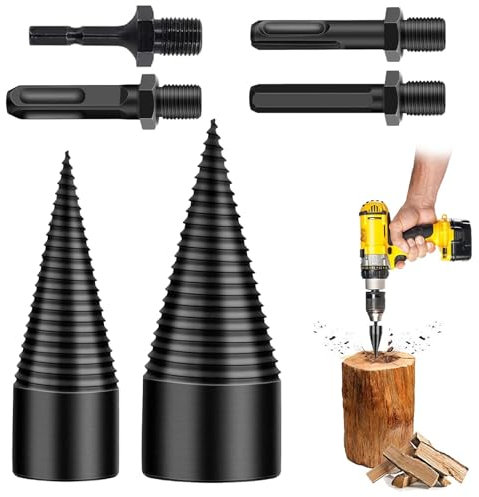 RANJIMA Holzspalter Bohrer, Bohrkegel Holzspalter 45mm+32mm mit 4pcs Bohrgriffe, Schraube Kegel Kegelspalter Spaltholzkegel Brennholzbohrer für Brennholz Holzspalter Haushalt Bohrmaschine Stufenbohrer
