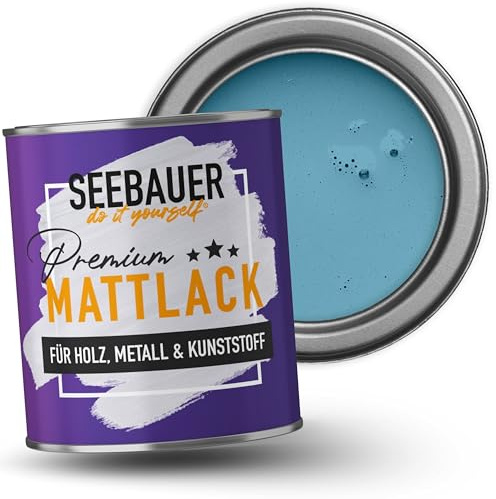 SEEBAUER diy Mattlack Blau 375ml für Innen & Außen (No. 813 Blue Ridge) Möbelfarbe ohne Schleifen - Hybrid-Lack für Holz, Metall, Kunststoff - Holzlack, Möbellack hohe Deckkraft