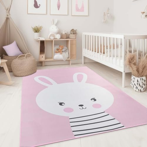 Taracarpet Kinderzimmer Teppich für Kinder, Jungen, Mädchen und Jugendzimmer Fresh Kids Tiere Hase Rosa 120x170 cm