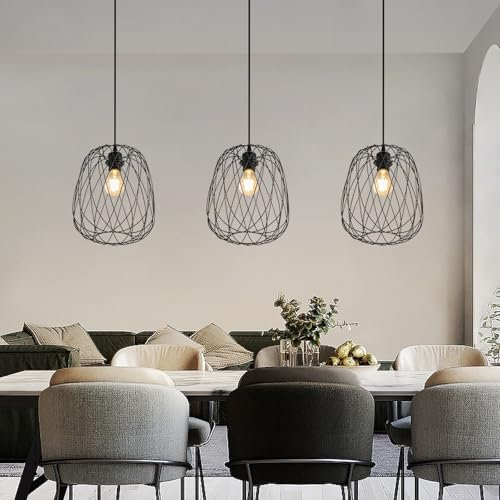 Glitzerlife Pendelleuchte Esstisch Hängeleuchte Vintage - 3ER Pendellampe E27 1 Flammig Hängelampe Schwarz Metall Deckenlampe Hängend Retro Esszimmer Küche Schlafzimmer Ohne Leuchtmittel Ø 25cm × 28cm
