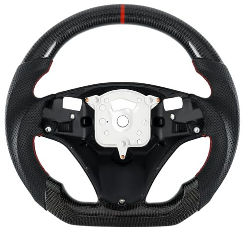 Acclcors Handgefertigtes Lenkrad aus echter Kohlefaser, gewölbtes flaches Lenkrad mit roter Mitte, perforierter Ledergriff für BMW M Sport 1/3 Serie M3 E88 E90 E91 E92 E93 2005–2012