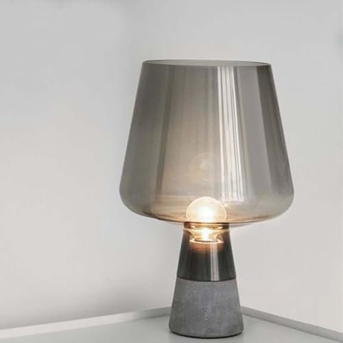 AoLa Vintage Tischleuchte Mit Kabel Und Schalter Tischlampe Betonfuß Weinglas Glas Lampenschirm Beton Lampe E27 Retro Nachttischlampe Mit Stecker 1 Flammige Kleine Lampe Anthrazit(Ohne Leuchtmittel)