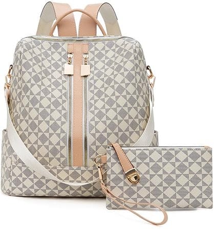 Mabecol Damen Rucksack PU Leder, große Kapazität Schultertasche, Leichter Freizeitrucksack, Modischer City Rucksack mit abnehmbaren Schulterriemen und Diebstahlschutz (Weiß)