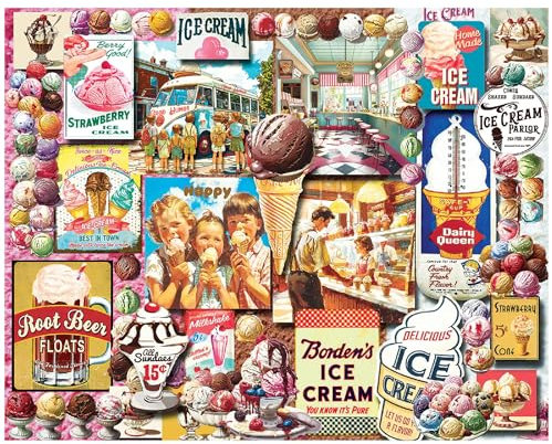 White Mountain Ice Cream Puzzle 1000 Piece Vintage Collage Jigsaw Puzzles for Adults