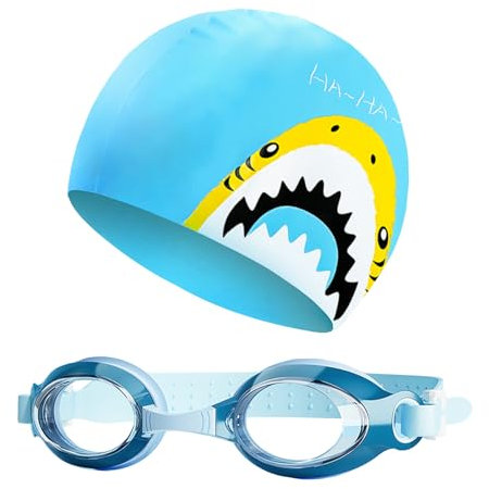 YJZQ - Gafas de natación con gorro de silicona impermeable y antiniebla para piscina infantil y gafas protectoras para ojos ajustables 45-55 cm