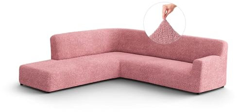 PAULATO - Ecksofa-Husse mit linker Halbinsel aus einfarbiger Mikrofaser, bi-elastisches, kratzfestes und maschinenwaschbares Gewebe, patentierte WavyTech-Technologie, Made in Italy - Rose