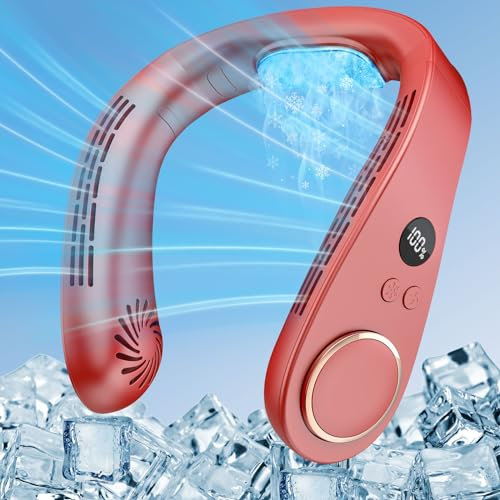 Climatiseur de Cou Ventilateur Portable,Ventilateur Air Frais Tour de Cou Rafraichissant 3 Modes,5500mAh Collier Ventilateur Cou USB avec Affichage LED,Idee Cadeau Pour Enfant Femmes et Hommes Rouge