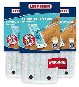 Leifheit Lot de 3 housses Clean Twist ou Combi XL micro duo, housse de rechange en microfibres pour balai à plat Combi, housse nettoyante et absorbante pour balai serpillère