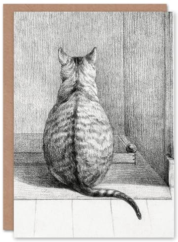 Artery8 Jean Bernard Art Card Sitting Cat From Behind Drawing