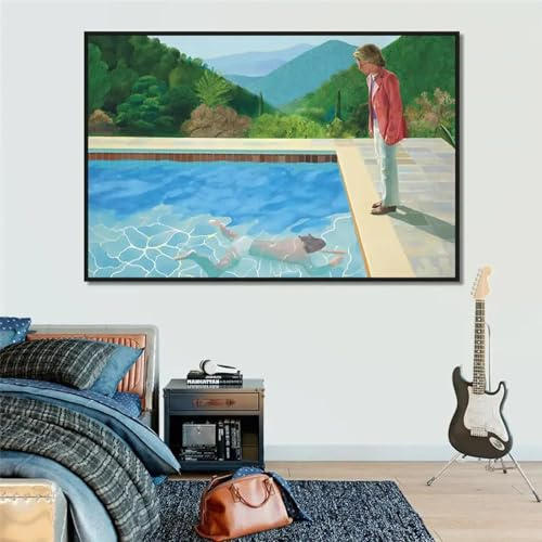 CAOXTART David Hockney Pool mit zwei Figuren, Leinwandgemälde, Poster, Drucke, Quadros, Wandkunstbild für Heimdekoration, Wandbild, Cuadros, 70 x 100 cm, rahmenlos