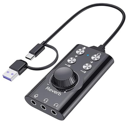 Tosuny USB Soundkarte, USB Bis 3,5 Mm Jack Audioadapter mit Sprachwechsler 7.1 Virtueller Surround Sound für Gaming & Live Streaming, PC, Schalter, kein Treiber Benötigt, Plug und Play