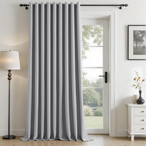 MRTREES Grey Blackout Curtain 95 Inch Drop, Single Thermal Blackout Door Curtain with Eyelet for Bedroom Living Room, 1 Panel 300x240 CM 118x95 Inch Light Grey