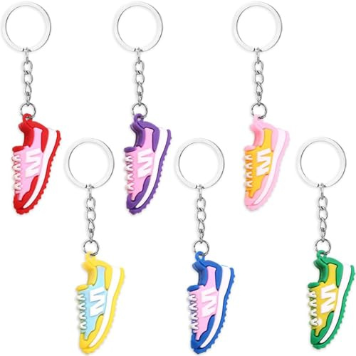 JOYOLA 6 Pcs Basketball Shoes Keychains, Mini Sneakers Keychains, Mini Basketball Sports Shoes Keyring, DIY Shoe Accessories for Men Women Kids