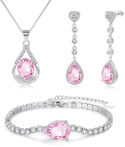 Zecimi Schmuck Set Damen, Tropfen Silber Ohrhänger & Halskette & Armband | Schmuckset mit Farbig Zirkonia Kristall, 925 Sterling Silber Hypoallergen Brautschmuck für Damen, Modeschmuck für Frau
