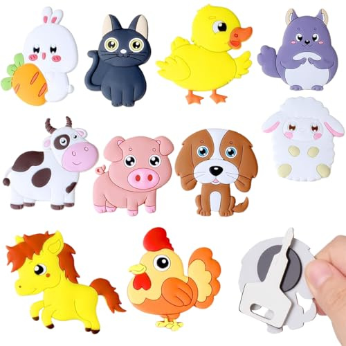 THQAE 12 Pcs Imanes de Nevera para Niños, Imanes de Animales Magnéticos para Decoración de Nevera, Tablero Magnético, Juego Imanes Niños, Seguros y Divertidos para Guardería, Hogar y Aula