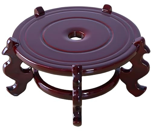 Itoyx Chinese Wooden Fishbowl Stand, Carved Plant Pot Pedestal with Gloss Lacquer Finish, Round Display Base for Ceramic Vases, Bonsai or Planters, Classic Asian Style Plant Holder