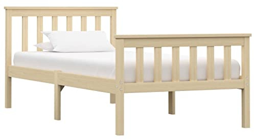 Hoopleep Massivholzbett, Helles Holz Kiefernholz Bettgestell 100x200 cm, Modernes Holzbett mit Latten aus Sperrholz, Robustes Bett Frame für Schlafzimmer, Gästezimmer, Langlebige Konstruktion