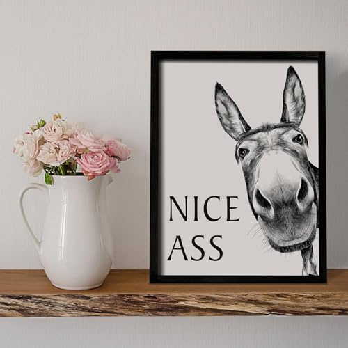 Uoqpty Nice Ass Wandbild – The Nice Ass Freches Esel-Leinwandbild Fürs Badezimmer, Vintage-Esel-Kunstdruck Schwarz-Weiß-Leinwandbild, Einzugsgeschenk Für Toilette, Wohnzimmer, Flur, 30 X 40 Cm